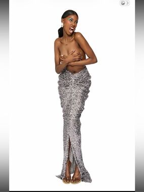 Coucoo Yasur Silver Sequin Ruched Mermaid Skirt